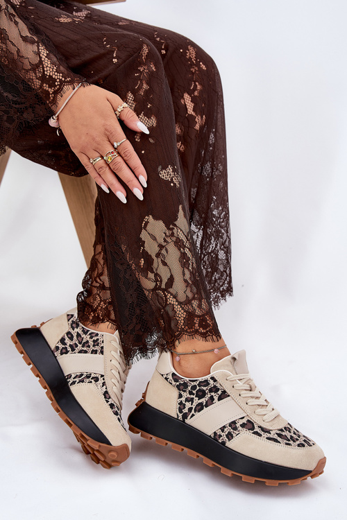 Zamatové Dámske Sneakers Na Platforme Panther Vinceza 66793 Béžové