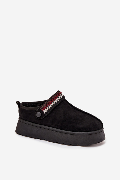 Dámské sněhule nízké s pohyblivým páskem a výšivkou na platformě černé Lyrisse