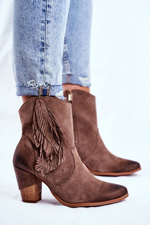 Dámské Kotníkové Boty Na Podpatku Kůže Cappuccino Quintana