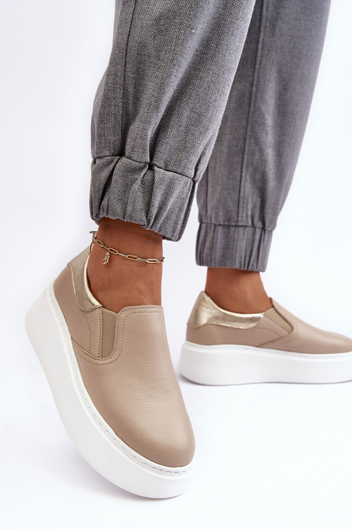 Dámské kožené sportovní boty na platformě Beżowe Lemar Manish