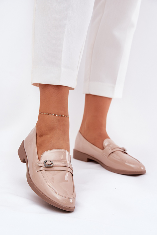 Lakovane Dámske Mokasíny S Dekoratívnou Prackou Béžové Mollan