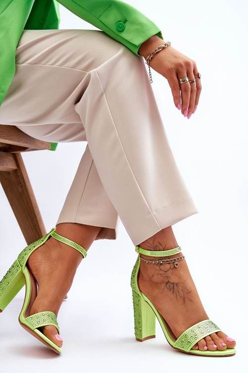 Dámské sandály na vysokém podpatku se zirkony Zelené Idealistic