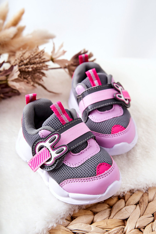 Detské športové topánky pre suchý zips befado 516p091 Gray-ružové
