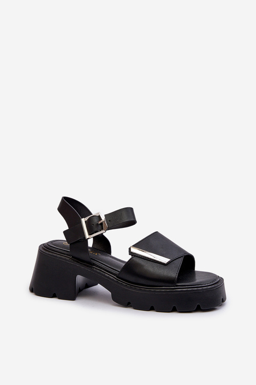 Dámské kožené sandály na podpatku Vinceza 66627 černé