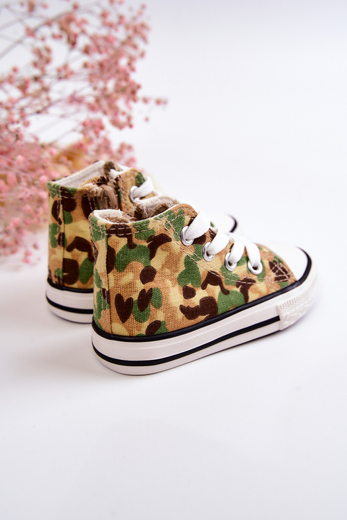 Dětské vysoké tenisky s zipem Béžová a zelená Filemon