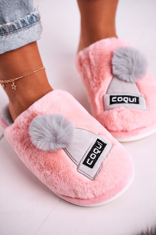 Dámské Kožené Pantofle S Kloboukem A Bambulí Růžove Keep Warm