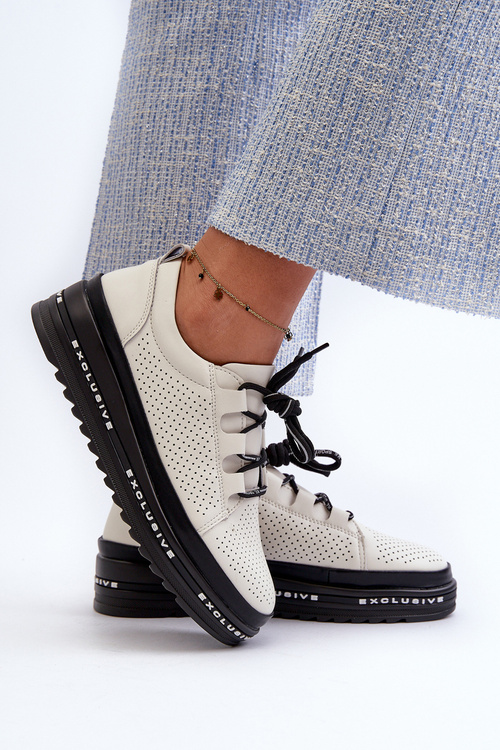 Dámské kožené polobotky na platformě S.Barski LR769A béžové