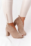 Semišové Boty Na Sloupku S řezem Exquisite 1243 Béžové