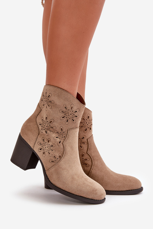 Čižmy S Ažurovým Zvrškom Na Opätku Eko Semišové Béžové Nevishiia