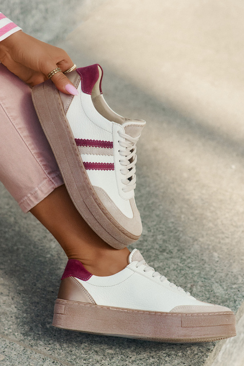 Kožené dámské sneakersy na platformě Zazoo N1234 béžovo-červené