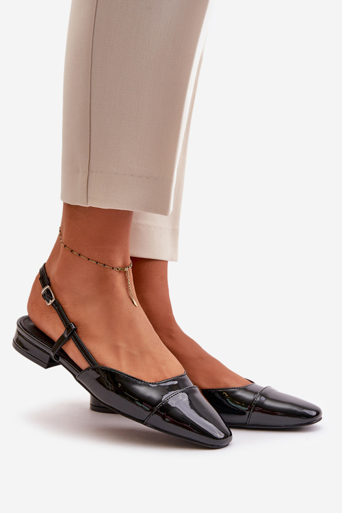 Lakované Baletky Na Nízkém Podpatku S Otevřenou Patou Černé Kairael