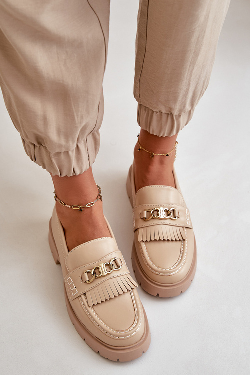 Eko Kožené Dámske Mokasíny S Zlatým Ozdobením Bežové Zanita