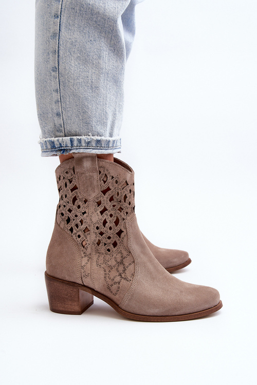 Zazoo 3394 Dámské botky na podpatku Ažurové Cappucino