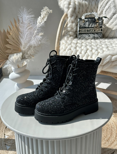 Zateplené botky workery dámské zdobené flitry černé Liatheine