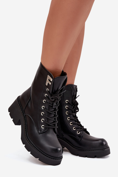 Dámske Workery členkové topánky na blokovom podpätku zateplené s písmenom F čierne Lurina