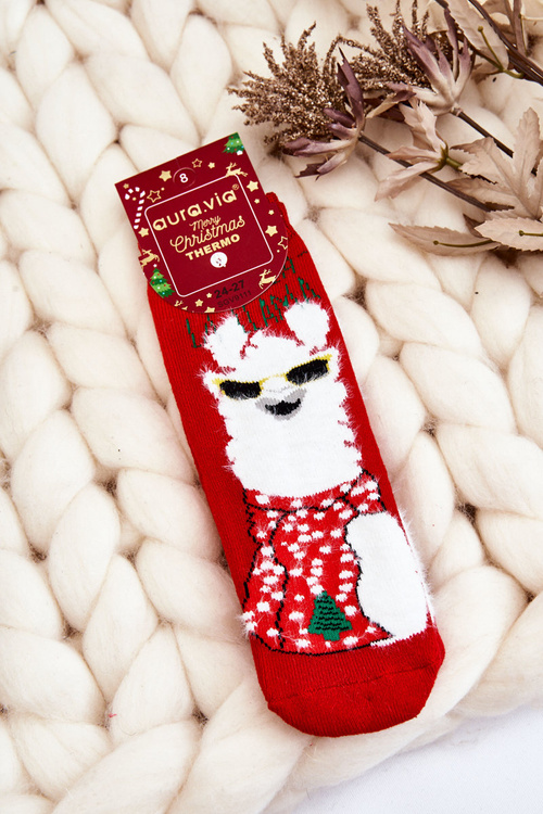 Detské vianočné bavlnené termoaktívne ponožky Alpaka Red