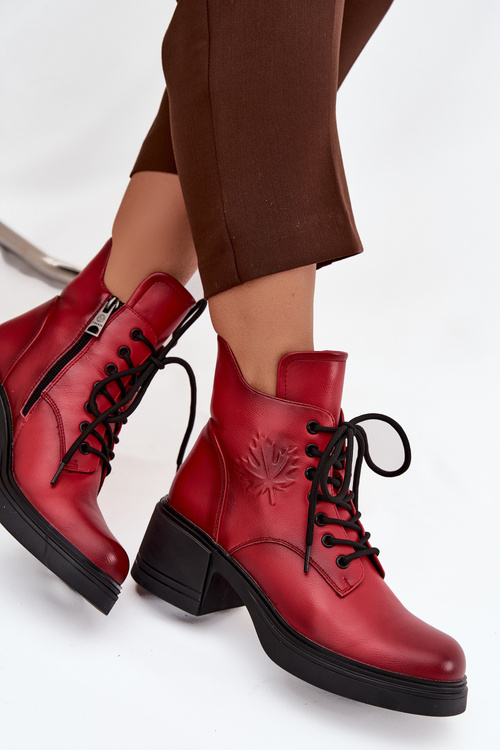 Dámske kožené členkové topánky na blokovom podpätku s izoláciou Vinceza 39950 Červené