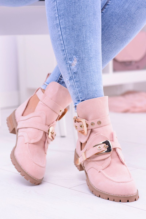 Lu Boo růžové Suede vystřihnout kotníkové boty Rock Girl