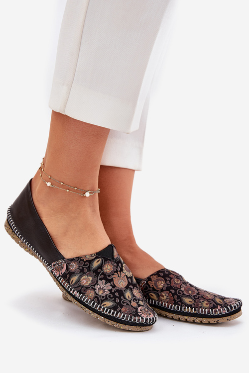 Kožené Vzorované Baleríny Maciejka T1929-71 Čierne