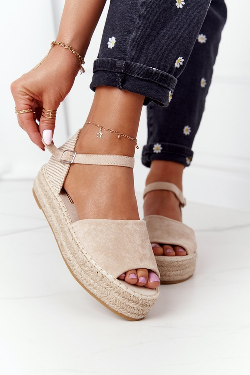 Sandály Na Platformě S Copánky Béžové Megara