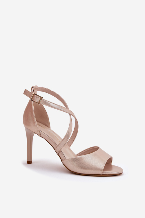 Sandały S Prepletenými Pásmi Na Opätku Sergio Leone SK432 Zlaté Saténové