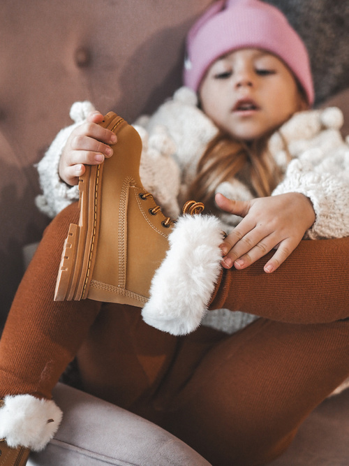 Detské topánky topánok pre posúvač s ťavou gerande kožušinou