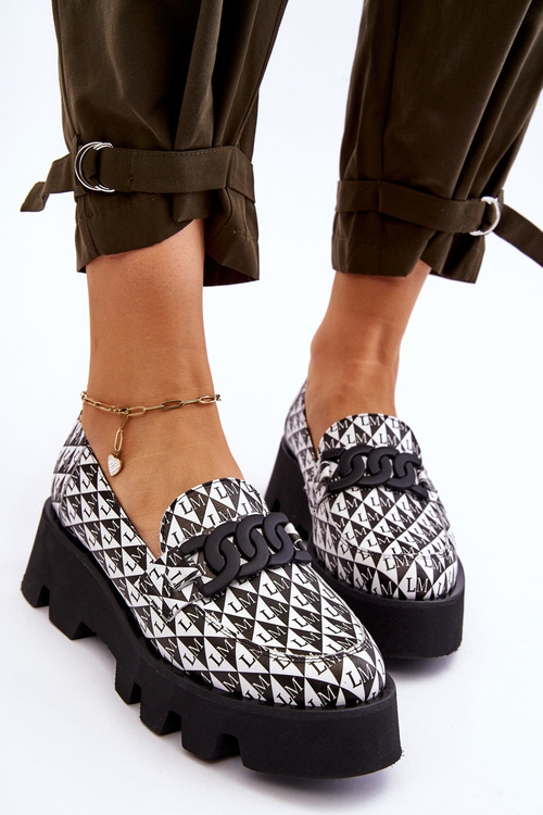 Mokasíny na masivní platformě Laura Messi 2601 černá a bílá