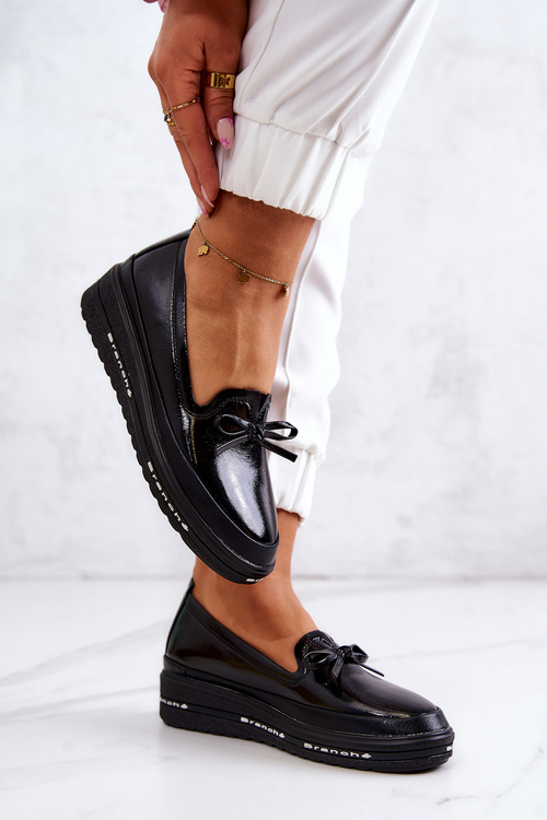 Dámské lakované mokasíny na klínku černý Frilly