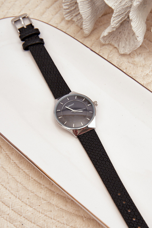 Dámske hodinky s náramkovým remienkom z ekokože Čierny Ernest E62013L