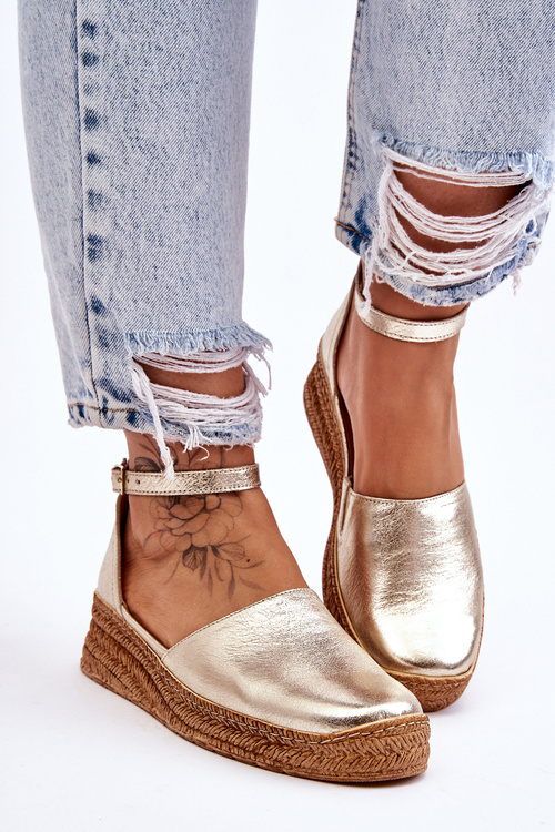 Dámska koža espadrilles zlaté sandále