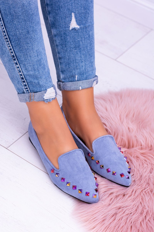 Lu Boo modré loafers Iridescent bodce Semiš Spike