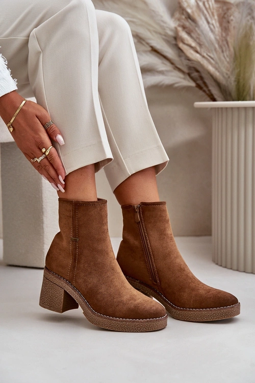 Dámske Čižmy Na Opätku Izolované Eko Semišové Khaki Arkesia