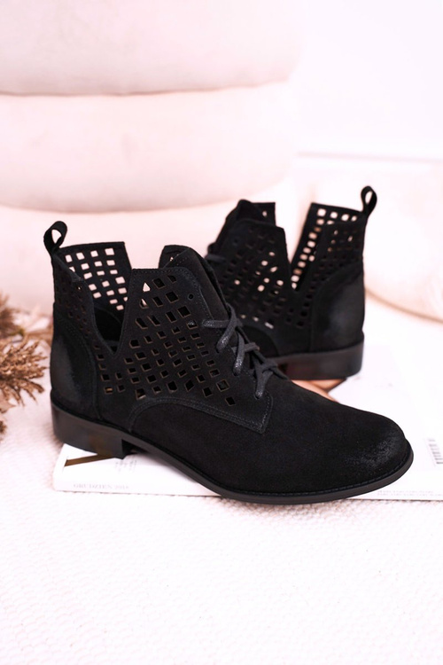 Kotníkové Prolamované Boty Semišové Cerne Susannah