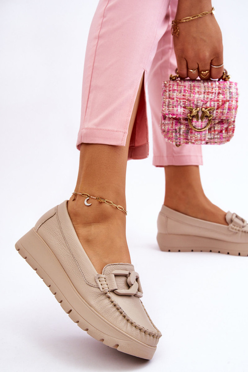 Zazoo 10141 Kožené Mokasíny na Platforme s Ozdobou Bežové