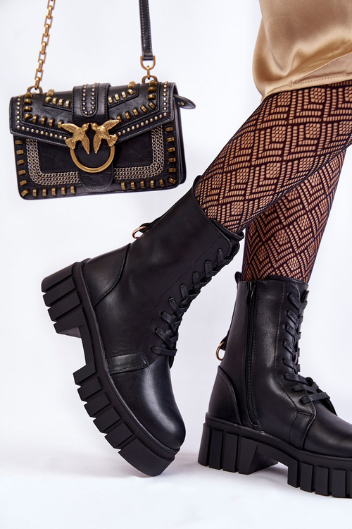 Kožené, zateplené kozačky na platformě Černé Telisa