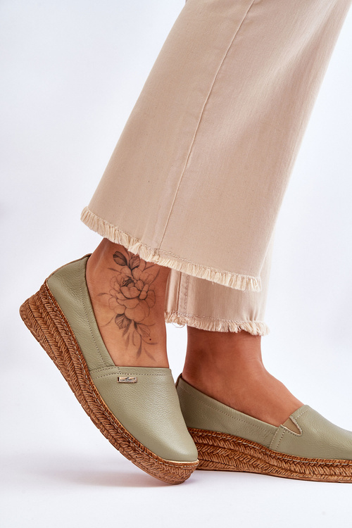 Dámské kožené espadrilky na klínu Zelená Hadlee