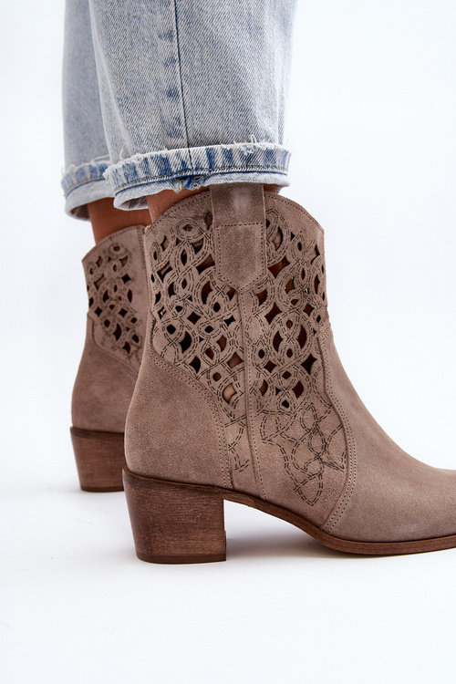 Zazoo 3394 Dámské botky na podpatku Ažurové Cappucino