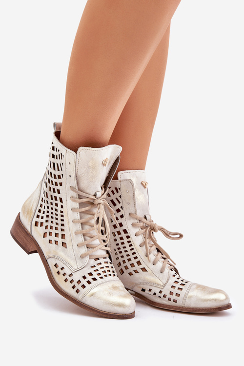 Prolamované Kožené Boty Nicole 2627 Bílé-Stříbrné