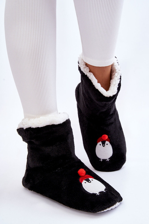 Dámské pantofle Teplé pantofle s tučňáky Černá