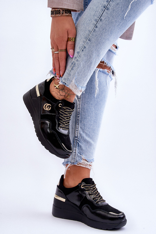 Dámske kožené športové topánky na klinách čierna rebeca