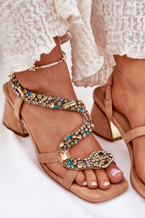 Dámske Sandále Na Podpätku S Kryštálmi Artiker 56C1377 Béžové