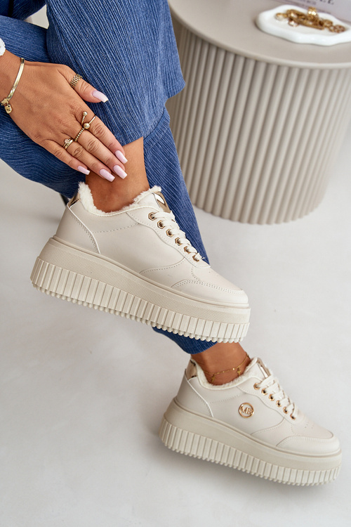 Sneakersy Dámské Sportovní Boty Zateplené Na Masivní Podešvi Béžové Ardiela