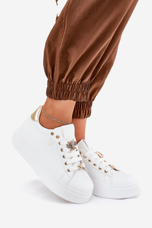 Dámské Sneakersy Na Platformě S Připínáky Bílé Ilanina