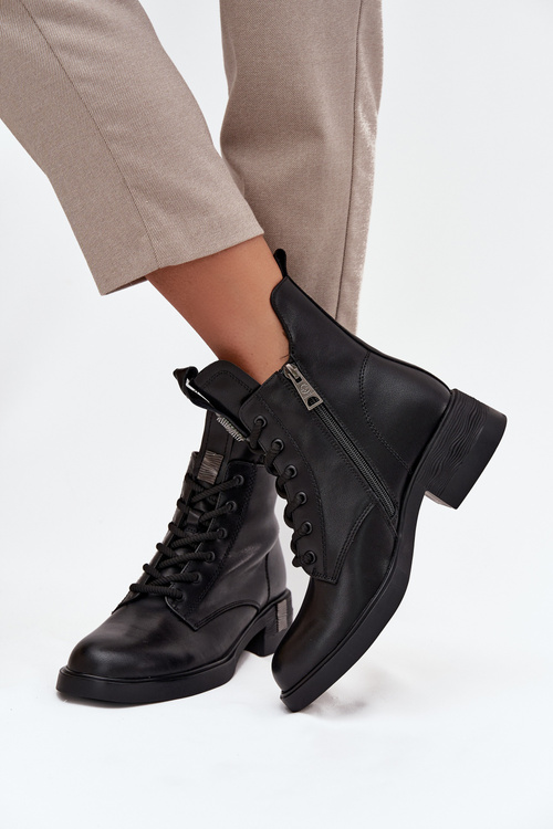 Kožené Dámske Čižmy Na Nízkom Opätku Vinceza 66818 Čierne