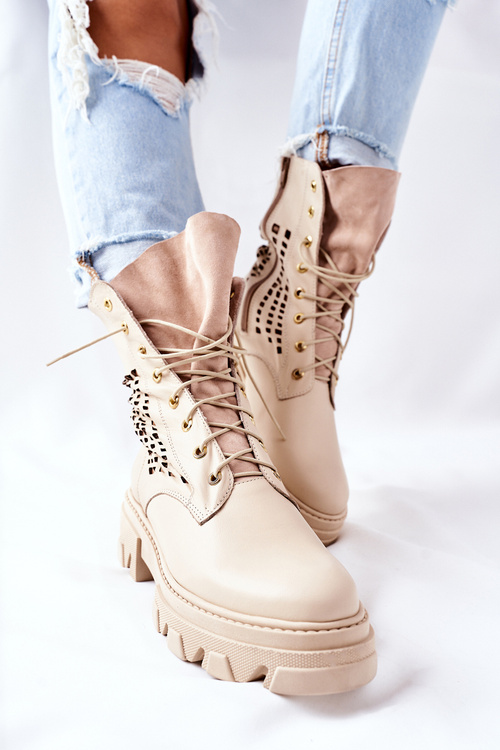 Dámské Kotníkové Kožené Boty Béžové Small Hootie