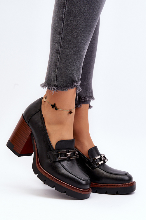 Členky na masívnom opätku s ozdobou čierne Oradna