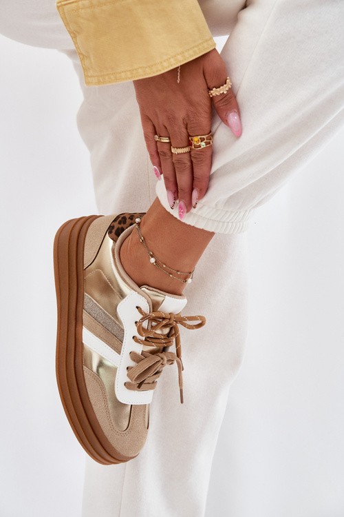 Dámské Tenisky Na Platformě S Dvojitým Šněrováním Leopardí Zlaté Klipy