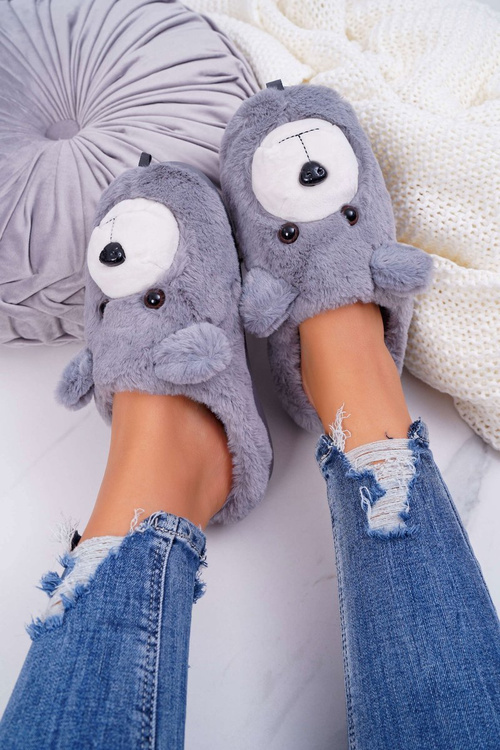 Ženský papci s kožušinovým medveďom šedým medveďom