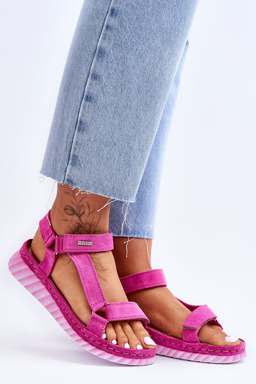 Big Star semišové sandály na suchý zip LL276012 Růžová