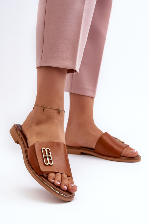 Zazoo 40384 Elegantné Dámske Kožené Papuče Hnedé